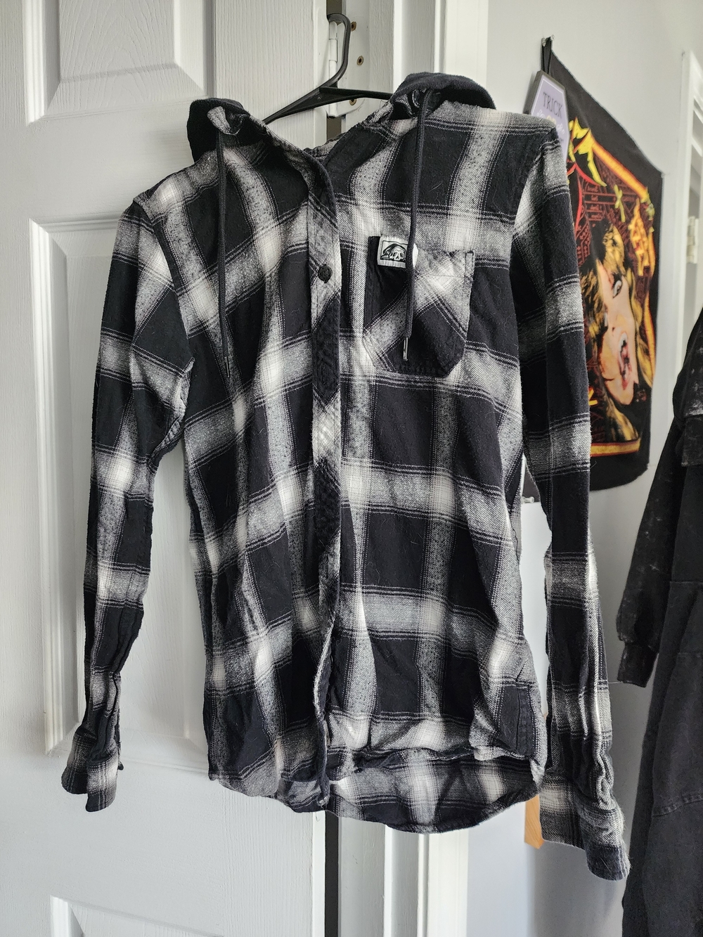 Lurking Class Black & White Hooded Flannel Shirt